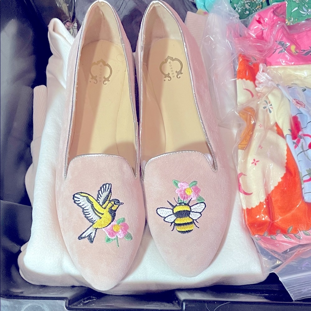 C. Wonder Pink Embroidered Loafers